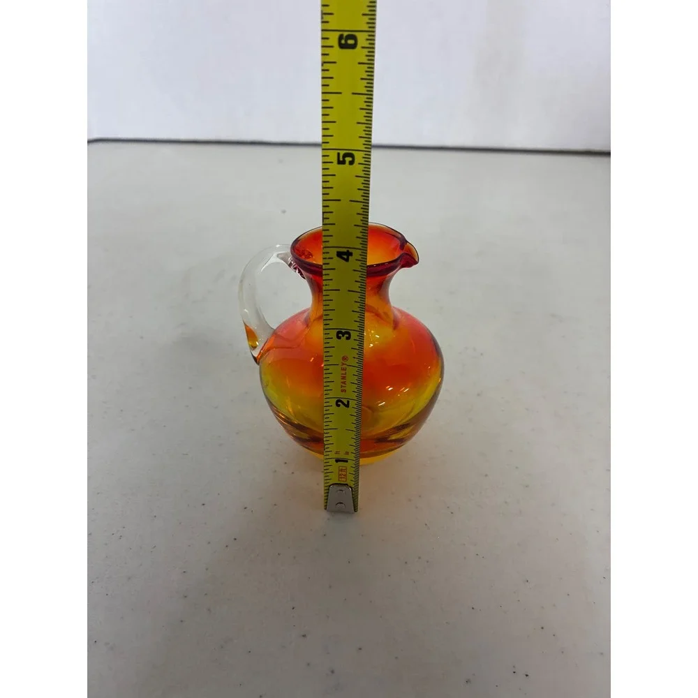 Vintage‎ Amberina Art Glass Miniature Pitcher Red Yellow Ombre Hand Blown 4